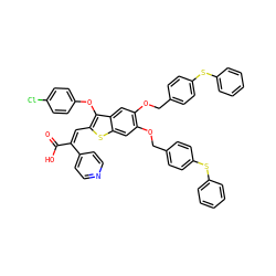 O=C(O)/C(=C/c1sc2cc(OCc3ccc(Sc4ccccc4)cc3)c(OCc3ccc(Sc4ccccc4)cc3)cc2c1Oc1ccc(Cl)cc1)c1ccncc1 ZINC000150347724