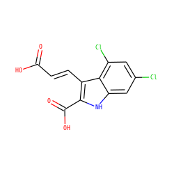 O=C(O)/C=C/c1c(C(=O)O)[nH]c2cc(Cl)cc(Cl)c12 ZINC000000007784
