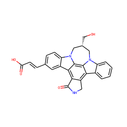 O=C(O)/C=C/c1ccc2c(c1)c1c3c(c4c5ccccc5n5c4c1n2C[C@H](CO)C5)CNC3=O ZINC000028819611