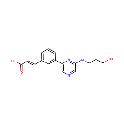 O=C(O)/C=C/c1cccc(-c2cncc(NCCCO)n2)c1 ZINC000040952661