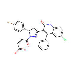 O=C(O)/C=C\C(=O)N1N=C(c2c(-c3ccccc3)c3cc(Cl)ccc3[nH]c2=O)C[C@H]1c1ccc(Br)cc1 ZINC000096283794