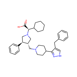 O=C(O)[C@@H](C1CCCCC1)N1C[C@H](CN2CCC(c3n[nH]cc3Cc3ccccc3)CC2)[C@@H](c2ccccc2)C1 ZINC000028007430