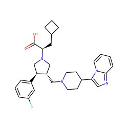 O=C(O)[C@@H](CC1CCC1)N1C[C@H](CN2CCC(c3cnc4ccccn34)CC2)[C@@H](c2cccc(F)c2)C1 ZINC000033817881