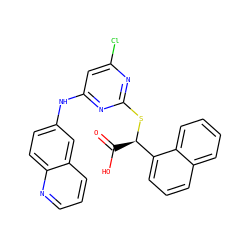 O=C(O)[C@@H](Sc1nc(Cl)cc(Nc2ccc3ncccc3c2)n1)c1cccc2ccccc12 ZINC000066111989