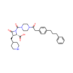 O=C(O)[C@@H]1[C@@H](CC2CCNCC2)C(=O)N1C(=O)N1CCN(C(=O)Cc2ccc(CCCc3ccccc3)cc2)CC1 ZINC000026376142