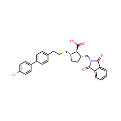 O=C(O)[C@@H]1[C@@H](SCCc2ccc(-c3ccc(Cl)cc3)cc2)CC[C@H]1CN1C(=O)c2ccccc2C1=O ZINC000013525874