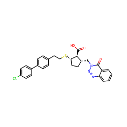 O=C(O)[C@@H]1[C@@H](SCCc2ccc(-c3ccc(Cl)cc3)cc2)CC[C@H]1Cn1nnc2ccccc2c1=O ZINC000013525877