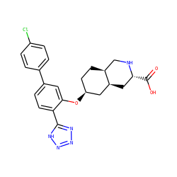 O=C(O)[C@@H]1C[C@H]2C[C@@H](Oc3cc(-c4ccc(Cl)cc4)ccc3-c3nnn[nH]3)CC[C@H]2CN1 ZINC000103279944