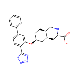 O=C(O)[C@@H]1C[C@H]2C[C@@H](Oc3cc(-c4ccccc4)ccc3-c3nnn[nH]3)CC[C@H]2CN1 ZINC000103279930