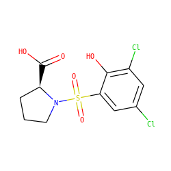 O=C(O)[C@@H]1CCCN1S(=O)(=O)c1cc(Cl)cc(Cl)c1O ZINC000013687274