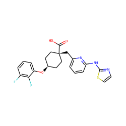 O=C(O)[C@]1(Cc2cccc(Nc3nccs3)n2)CC[C@@H](Oc2cccc(F)c2F)CC1 ZINC001772599222