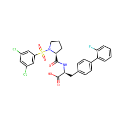 O=C(O)[C@H](Cc1ccc(-c2ccccc2F)cc1)NC(=O)[C@@H]1CCCN1S(=O)(=O)c1cc(Cl)cc(Cl)c1 ZINC000026647377