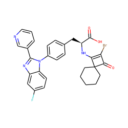 O=C(O)[C@H](Cc1ccc(-n2c(-c3cccnc3)nc3cc(F)ccc32)cc1)NC1=C(Br)C(=O)C12CCCCC2 ZINC000100077665