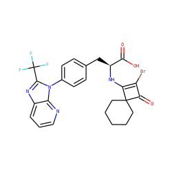 O=C(O)[C@H](Cc1ccc(-n2c(C(F)(F)F)nc3cccnc32)cc1)NC1=C(Br)C(=O)C12CCCCC2 ZINC000100077374