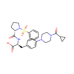 O=C(O)[C@H](Cc1ccc(N2CCN(C(=O)C3CC3)CC2)cc1)NC(=O)[C@@H]1CCCN1S(=O)(=O)c1ccccc1 ZINC000028978724