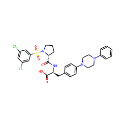 O=C(O)[C@H](Cc1ccc(N2CCN(c3ccccc3)CC2)cc1)NC(=O)[C@H]1CCCN1S(=O)(=O)c1cc(Cl)cc(Cl)c1 ZINC000028978753
