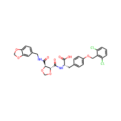 O=C(O)[C@H](Cc1ccc(OCc2c(Cl)cccc2Cl)cc1)NC(=O)[C@@H]1OCO[C@H]1C(=O)NCc1ccc2c(c1)OCO2 ZINC000058591176