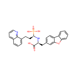 O=C(O)[C@H](Cc1ccc2c(c1)oc1ccccc12)N[C@@H](CCc1cccc2cccnc12)P(=O)(O)O ZINC000013805043