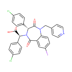 O=C(O)[C@H](c1ccc(Cl)cc1)N1C(=O)c2cc(I)ccc2N(Cc2ccncc2)C(=O)[C@H]1c1ccc(Cl)cc1 ZINC000038377645