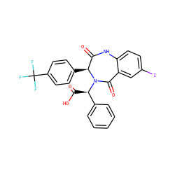 O=C(O)[C@H](c1ccccc1)N1C(=O)c2cc(I)ccc2NC(=O)[C@@H]1c1ccc(C(F)(F)F)cc1 ZINC000028122353