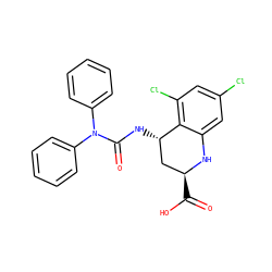 O=C(O)[C@H]1C[C@H](NC(=O)N(c2ccccc2)c2ccccc2)c2c(Cl)cc(Cl)cc2N1 ZINC000013455305