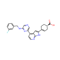 O=C(O)[C@H]1CC=C(c2cc3c(-c4cncc(NCc5cccc(F)c5)n4)ccnc3[nH]2)CC1 ZINC000220287614
