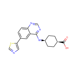 O=C(O)[C@H]1CC[C@@H](Nc2ncnc3ccc(-c4cncs4)cc23)CC1 ZINC000299851999