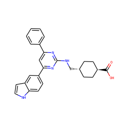 O=C(O)[C@H]1CC[C@H](CNc2nc(-c3ccccc3)cc(-c3ccc4[nH]ccc4c3)n2)CC1 ZINC000299820252