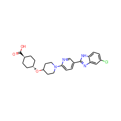 O=C(O)[C@H]1CC[C@H](OC2CCN(c3ccc(-c4nc5cc(Cl)ccc5[nH]4)cn3)CC2)CC1 ZINC000299833127