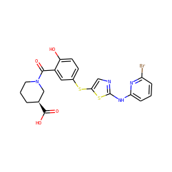 O=C(O)[C@H]1CCCN(C(=O)c2cc(Sc3cnc(Nc4cccc(Br)n4)s3)ccc2O)C1 ZINC000036184894