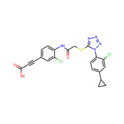 O=C(O)C#Cc1ccc(NC(=O)CSc2nnnn2-c2ccc(C3CC3)cc2Cl)c(Cl)c1 ZINC000028823602