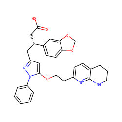 O=C(O)C[C@@H](Cc1cc(OCCc2ccc3c(n2)NCCC3)n(-c2ccccc2)n1)c1ccc2c(c1)OCO2 ZINC000003961995
