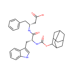 O=C(O)C[C@@H](Cc1ccccc1)NC(=O)[C@@H](Cc1c[nH]c2ccccc12)NC(=O)OC1C2CC3CC(C2)CC1C3 ZINC000029342118