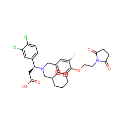 O=C(O)C[C@@H](c1ccc(Cl)c(Cl)c1)N(Cc1ccc(OCCN2C(=O)CCC2=O)c(F)c1)CC1CCCCC1 ZINC000207083699