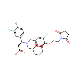 O=C(O)C[C@@H](c1ccc(Cl)c(F)c1)N(Cc1ccc(OCCN2C(=O)CCC2=O)c(F)c1)CC1CCCCC1 ZINC000207317688