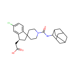 O=C(O)C[C@@H]1CC2(CCN(C(=O)NC3C4CC5CC(C4)CC3C5)CC2)c2ccc(Cl)cc21 ZINC000045374905