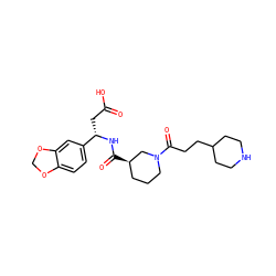 O=C(O)C[C@H](NC(=O)[C@@H]1CCCN(C(=O)CCC2CCNCC2)C1)c1ccc2c(c1)OCO2 ZINC000003919173
