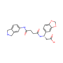 O=C(O)C[C@H](NC(=O)CCC(=O)Nc1ccc2c(c1)CNC2)c1ccc2c(c1)OCO2 ZINC000058506250