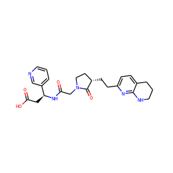O=C(O)C[C@H](NC(=O)CN1CC[C@H](CCc2ccc3c(n2)NCCC3)C1=O)c1cccnc1 ZINC000013436048