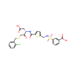 O=C(O)C[C@H](NC(=O)c1ccc(CNS(=O)(=O)c2cccc(C(=O)O)c2)s1)C(=O)CSCc1ccccc1Cl ZINC000014942812