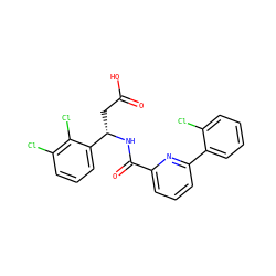 O=C(O)C[C@H](NC(=O)c1cccc(-c2ccccc2Cl)n1)c1cccc(Cl)c1Cl ZINC000261164748