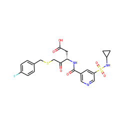 O=C(O)C[C@H](NC(=O)c1cncc(S(=O)(=O)NC2CC2)c1)C(=O)CSCc1ccc(F)cc1 ZINC000013533748