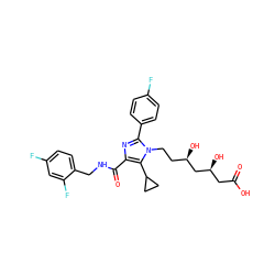 O=C(O)C[C@H](O)C[C@H](O)CCn1c(-c2ccc(F)cc2)nc(C(=O)NCc2ccc(F)cc2F)c1C1CC1 ZINC000071294969