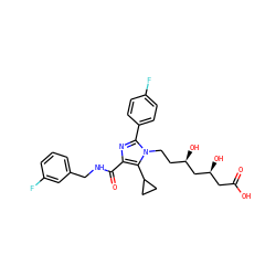 O=C(O)C[C@H](O)C[C@H](O)CCn1c(-c2ccc(F)cc2)nc(C(=O)NCc2cccc(F)c2)c1C1CC1 ZINC000071295530