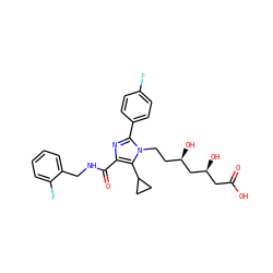 O=C(O)C[C@H](O)C[C@H](O)CCn1c(-c2ccc(F)cc2)nc(C(=O)NCc2ccccc2F)c1C1CC1 ZINC000071281486