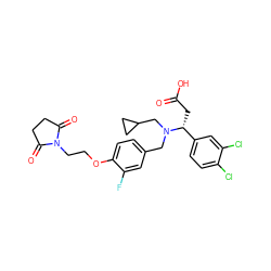 O=C(O)C[C@H](c1ccc(Cl)c(Cl)c1)N(Cc1ccc(OCCN2C(=O)CCC2=O)c(F)c1)CC1CC1 ZINC000225130909