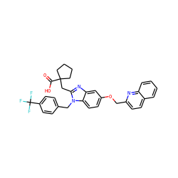 O=C(O)C1(Cc2nc3cc(OCc4ccc5ccccc5n4)ccc3n2Cc2ccc(C(F)(F)F)cc2)CCCC1 ZINC000219492264