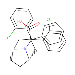 O=C(O)C1(c2ccccc2)C[C@@H]2CC[C@H](C1)N2C(c1ccccc1Cl)c1ccccc1Cl ZINC000040875726