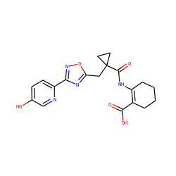 O=C(O)C1=C(NC(=O)C2(Cc3nc(-c4ccc(O)cn4)no3)CC2)CCCC1 ZINC000049089369