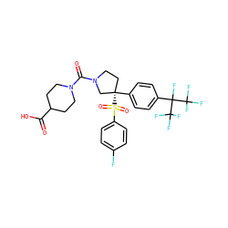 O=C(O)C1CCN(C(=O)N2CC[C@](c3ccc(C(F)(C(F)(F)F)C(F)(F)F)cc3)(S(=O)(=O)c3ccc(F)cc3)C2)CC1 ZINC001772636754
